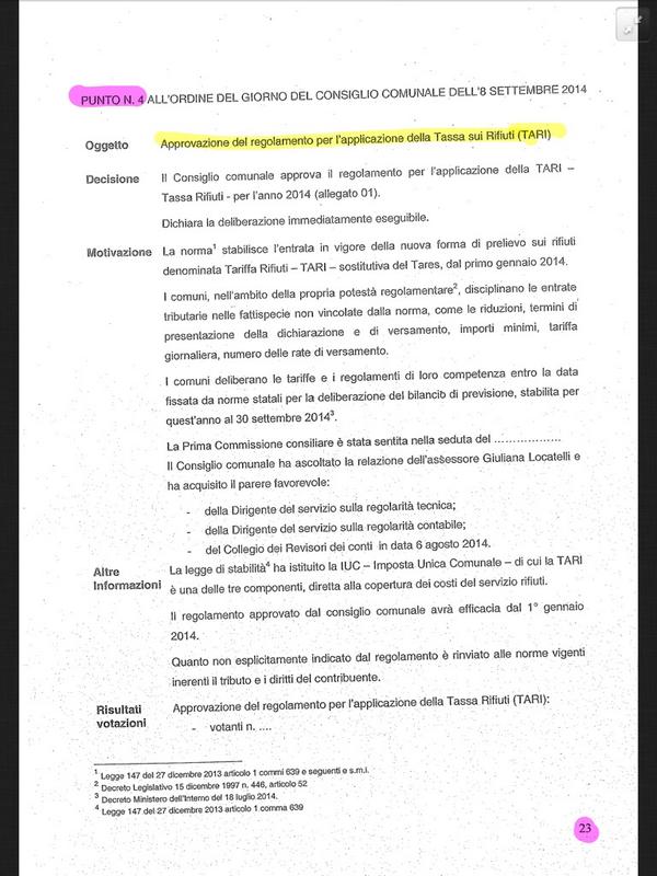 Punto 4: approvazione regolamento TARI #opendalmine http://t.co/gVnzGeOMlV